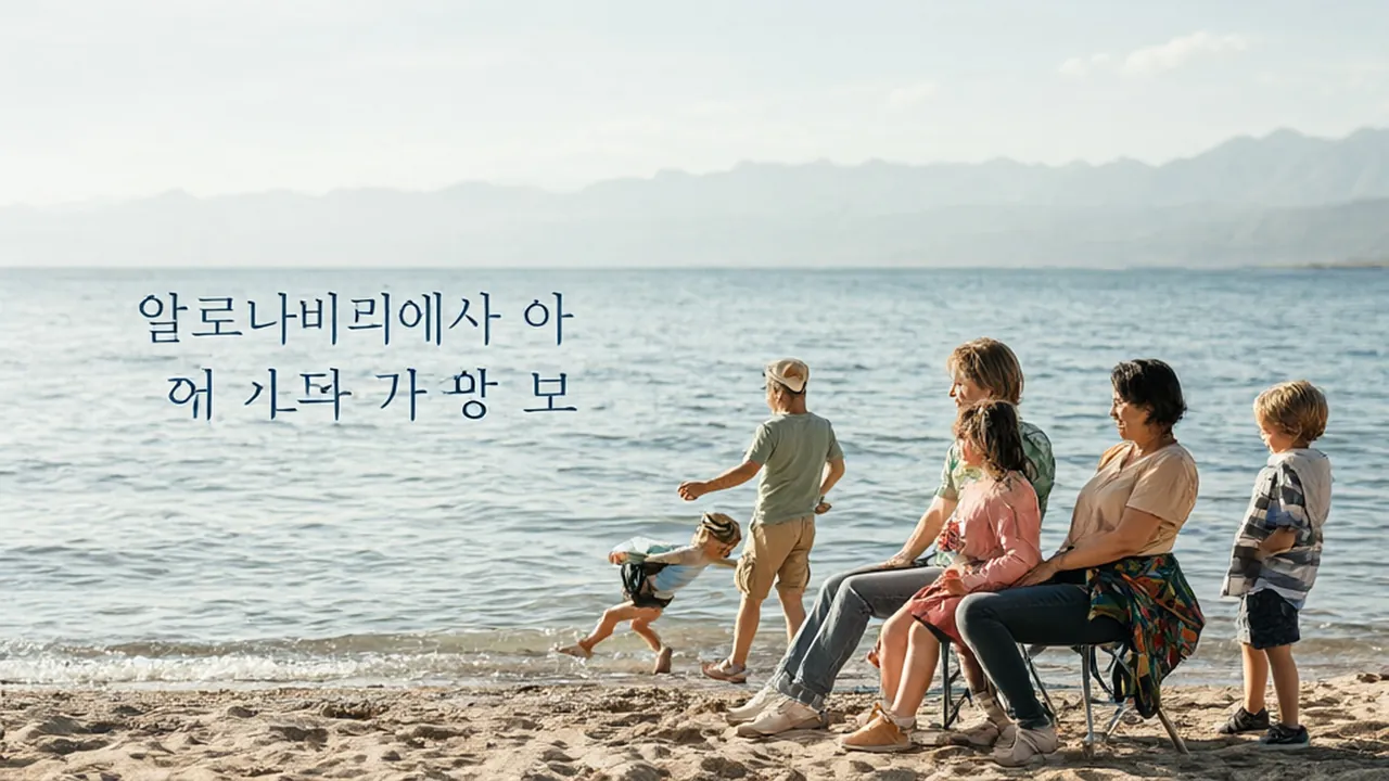 알로나비치에서 아침 호핑 보트를 기다리는 가족과 해변 풍경
