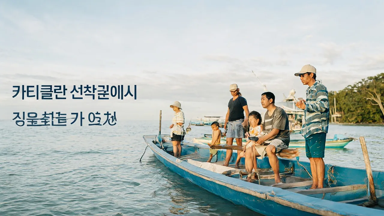 카티클란 선착장에서 짐을 든 가족이 보라카이행 배를 기다리는 모습