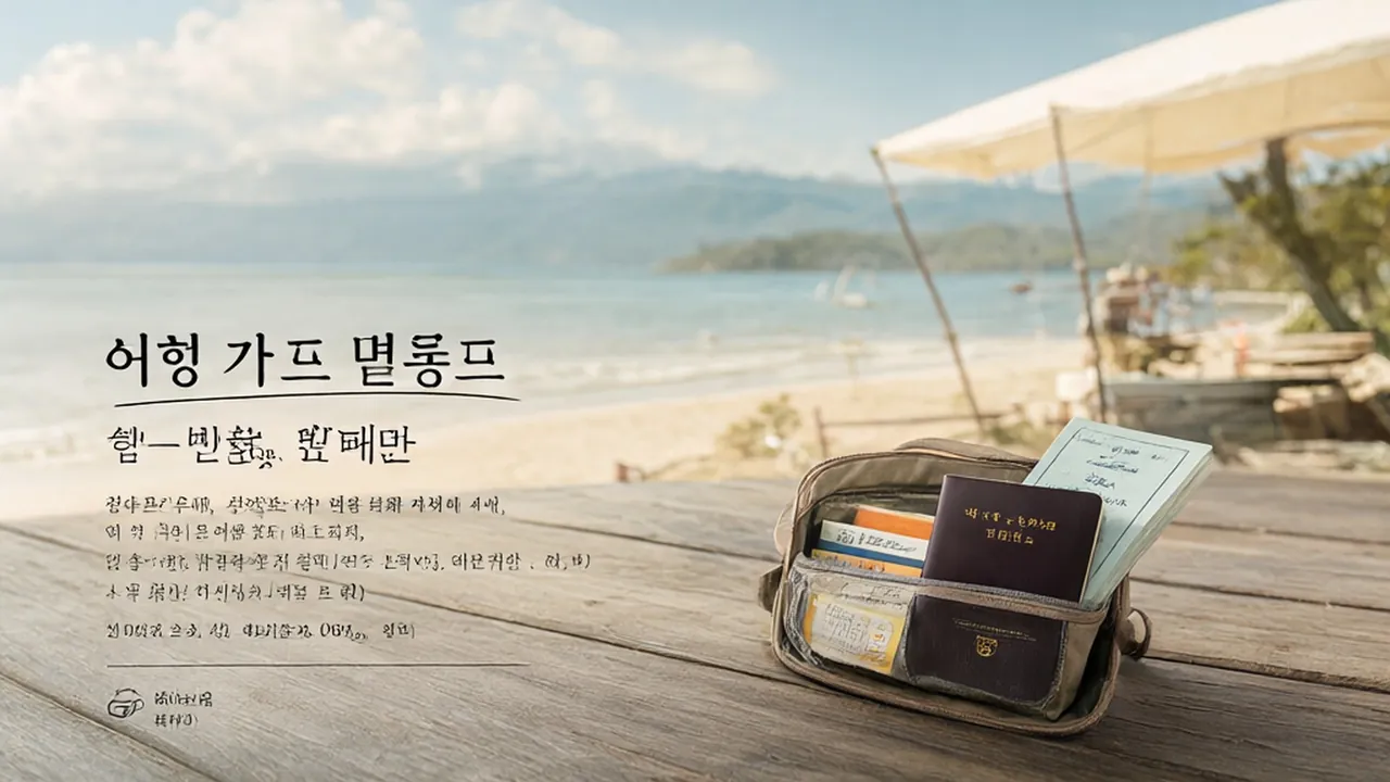 여행 가방 옆에 놓인 상비약 파우치와 여권, 보험 증권