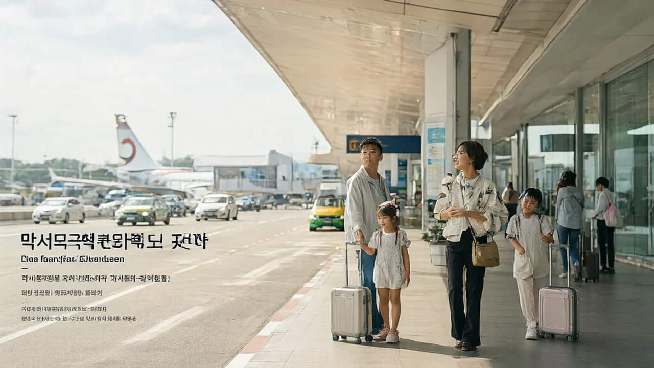 막탄세부국제공항 도착장에서 택시와 픽업 차량을 찾는 가족